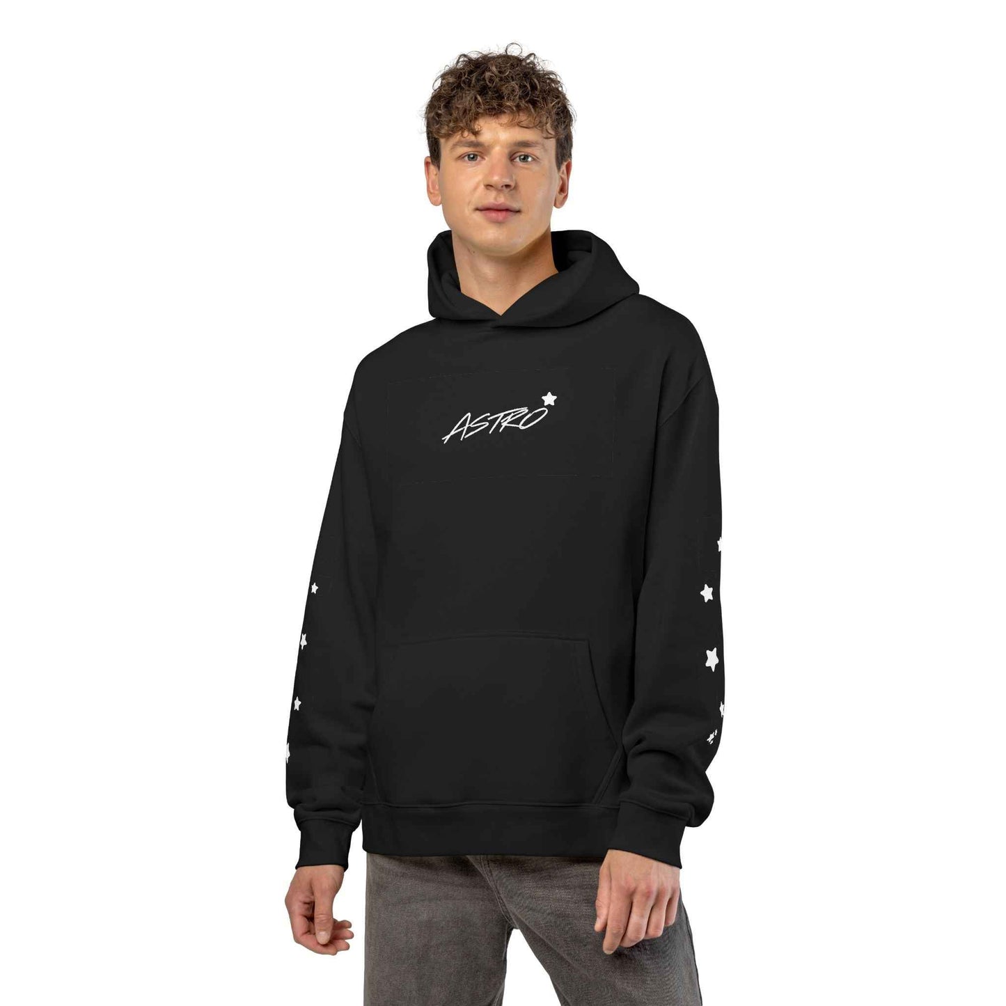 Astro Star Hoodie — Black Relaxed Graphic Hoodie with 'ASTRO' Script
